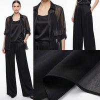 Seville Satin Touch™ 3-Teiliges Set mit Fließender Überwurfbluse und Weiter Hose in Schwarz