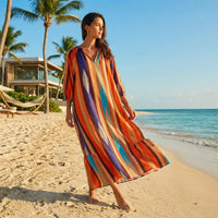 Kamelie™ Viskose-Maxikleid mit tiefem V-Ausschnitt in Orange