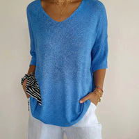 Carmim™ Bluse aus weichem Strick mit strukturierter Masche in Blau