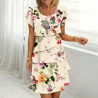Cremona™-Kleid mit Blumenmuster, gestuftem Design und leicht ausgestellten Ärmeln in Weiß mit Blumenmuster