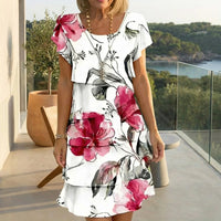 Cremona™-Kleid mit Blumenmuster, gestuftem Design und leicht ausgestellten Ärmeln in Rotes Blumenmuster