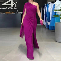 Katharina™ Drapiertes One-Shoulder-Maxikleid in Lila