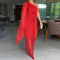 Katharina™ Drapiertes One-Shoulder-Maxikleid in Rot