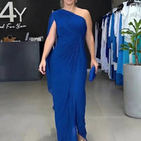 Katharina™ Drapiertes One-Shoulder-Maxikleid in Blau