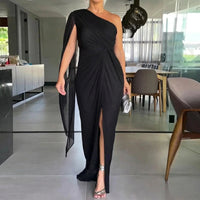 Katharina™ Drapiertes One-Shoulder-Maxikleid in Schwartz
