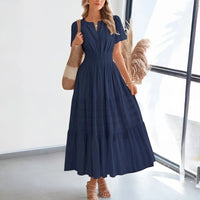 Floriana™ Kleid mit Stufenrock und Betonter Taille in Dunkelblau
