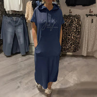 Nora™ Kleid mit Kapuze und funktionaler Fronttasche in Dunkelblau