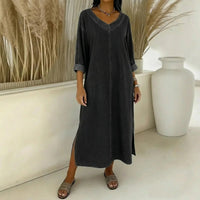 Santorini™ Kleid mit Seitenschlitzen und rustikalem Touch in Schwarz