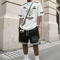 Magnus™ Set mit Jersey-T-Shirt und Shorts, sportlich & vom Motorsport inspiriert in Schwarz und Weiß