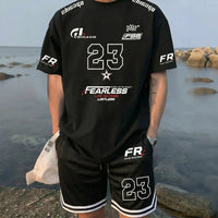 Magnus™ Set mit Jersey-T-Shirt und Shorts, sportlich & vom Motorsport inspiriert in Schwarz