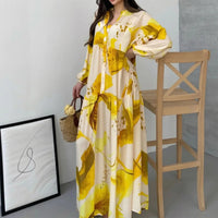 Marrakesch™ Maxi-Kleid mit künstlerischen Prints und Puffärmeln in Gelb