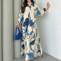 Marrakesch™ Maxi-Kleid mit künstlerischen Prints und Puffärmeln in Blau