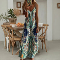 Aruba™ Maxi-Kleid mit ornamentalem Print und feinen Trägern in Wassergrün mit Dunkelblau