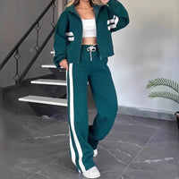Angelina™ Set mit Stehkragenjacke und modernen Streifen in Grün