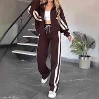 Angelina™ Set mit Stehkragenjacke und modernen Streifen in Braun