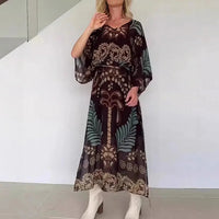 Orlena™- Kaftan Kleid mit kunstvollem Muster und Verstellbarem Taillenband in Braun