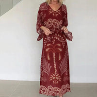 Orlena™- Kaftan Kleid mit kunstvollem Muster und Verstellbarem Taillenband in Rot