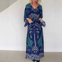 Orlena™- Kaftan Kleid mit kunstvollem Muster und Verstellbarem Taillenband in Blau