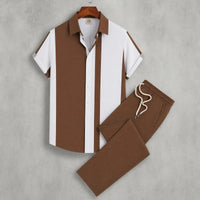 Dionysos™ Set mit asymmetrischen Streifen und Hose mit elastischem Bund in Braun