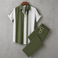 Dionysos™ Set mit asymmetrischen Streifen und Hose mit elastischem Bund in Grün