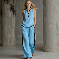 Elira™-Set aus Baumwoll-Leinen mit Kontrastierender Verarbeitung in Blau