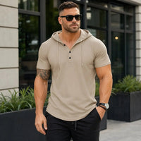 Austin™ T-Shirt mit Kapuze und Knopfleiste in Beige