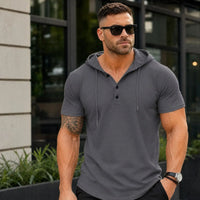 Austin™ T-Shirt mit Kapuze und Knopfleiste in Grau