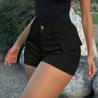 Nivara™-Shorts aus Premium-Twill mit Cargotaschen und Hohem Bund in Schwarz