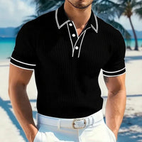 Polohemd Valtier™ aus Hochwertigem Rippstrick mit Schmaler Passform in Schwarz
