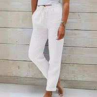 Norah™-Hose aus Baumwollleinen mit Verstellbarem Bund in Weiß