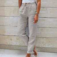 Norah™-Hose aus Baumwollleinen mit Verstellbarem Bund in Grau