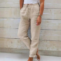 Norah™-Hose aus Baumwollleinen mit Verstellbarem Bund in Khaki