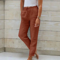 Norah™-Hose aus Baumwollleinen mit Verstellbarem Bund in Apricot