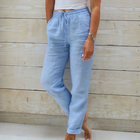 Norah™-Hose aus Baumwollleinen mit Verstellbarem Bund in Blau
