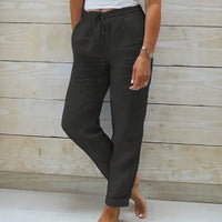 Norah™-Hose aus Baumwollleinen mit Verstellbarem Bund in Schwarz