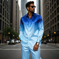 Signature™ Set mit seidig weichem, edlem Satin Gefühl in Blau mit Weißem Farbverlauf