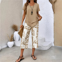 Nativ™ Set mit Lagenbluse und gemusterter Capri Hose in Beige