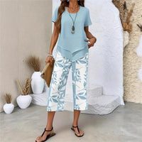 Nativ™ Set mit Lagenbluse und gemusterter Capri Hose in Hellblau