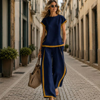 Lissara™-Set mit Minimalistischer Bluse und Einer Hose mit Figurbetonenden Schnitten in Dunkelblau