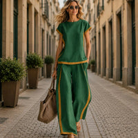 Lissara™-Set mit Minimalistischer Bluse und Einer Hose mit Figurbetonenden Schnitten in Grün