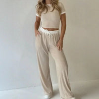 Liz™ Set aus Hochwertigem Rippstrick und Figurbetontem Cropped Top in Beige