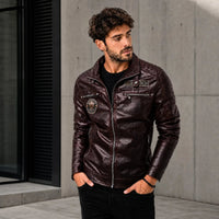 Vorreiter™ Premium Lederjacke mit Stehkragen in Bordeauxrot
