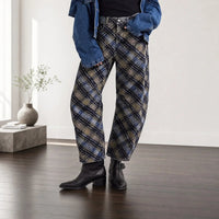 Alvida™ Hose mit Blumenmuster und weitem Fall in Karomuster mit Blau und Grau