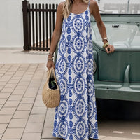 Monet™ Kleid mit Ausdrucksstarken Prints und Offenem Rücken in Blau mit Weiß