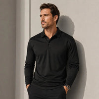 Salvatore™ Langarm-Poloshirt aus Premium-Atmungsaktivem Strick in Schwarz