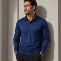 Salvatore™ Langarm-Poloshirt aus Premium-Atmungsaktivem Strick in Blau