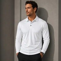 Salvatore™ Langarm-Poloshirt aus Premium-Atmungsaktivem Strick in Weiß