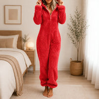 Mila™ Overall aus Kuschelplüsch mit Kapuze in Rot