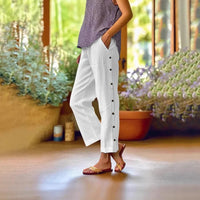 Ella™ Cropped-Hose aus Baumwoll-Leinen mit Eleganten Seitlichen Knöpfen in Weiß
