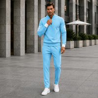 Alexander™ Set mit Stehkragen-Shirt mit Reißverschluss und Minimalistischer Hose in Hellblau